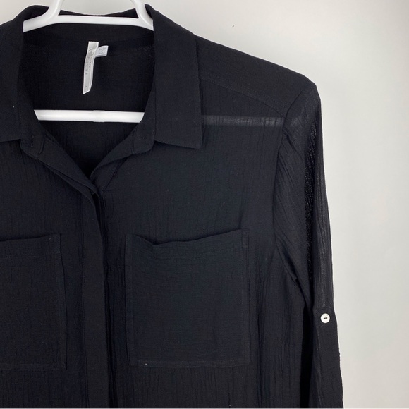 Seafolly Australia Crinkle Beach Shirt Black Size Medium Button Roll Sleeves - Picture 7 of 14